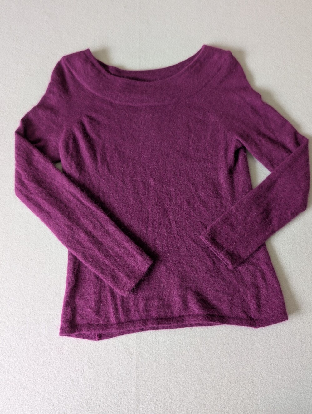 Angora Wool Blend Boatneck Long Sleeve Women's Sweater Sz L Purple Preppy image 4